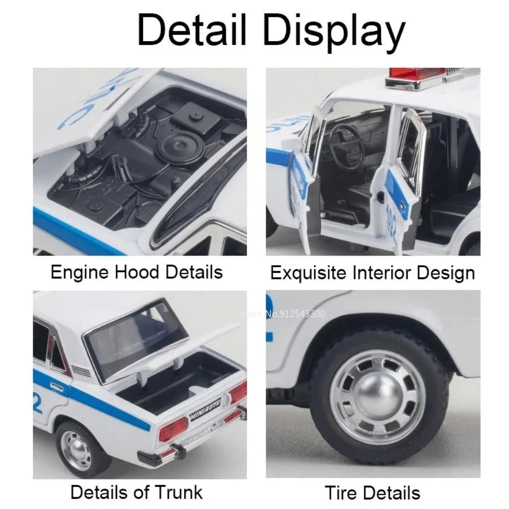 1:24 Scale Special Lada 2106 Police Car Model Toy Alloy Body Rubber Tire Metal Diecast 110 Explosion-proof Vehicle Models