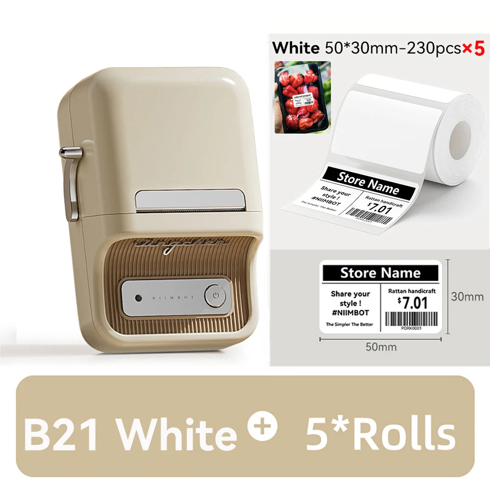 B21 / B1 Thermal Label Printer, Bluetooth Wireless Sticker Maker 20–50mm, Portable Inkless Barcode Label Printer for Clothing & Jewelry
