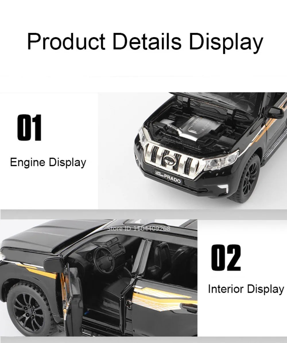 1:32 Scale Land Cruiser Prado Toy Police Car Model Metal Diecast Simulation Vehicles Pull Back Toys Collection Birthday Gifts