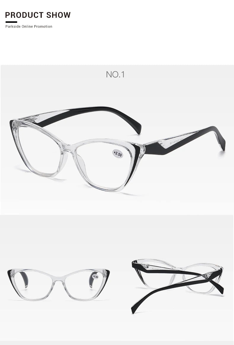 Retro Plastic Cat Eye Reading Glasses Cleat Lens Anti Blue Light Presbyopia Hyperopia Men Reading Eyeglasses +1.0 +1.5