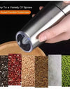 Electric Gravity Salt And Pepper Grinder Mill Set With Blue Light And Stand Spice Jar Spice Pepper Mills Grinder Kitchen