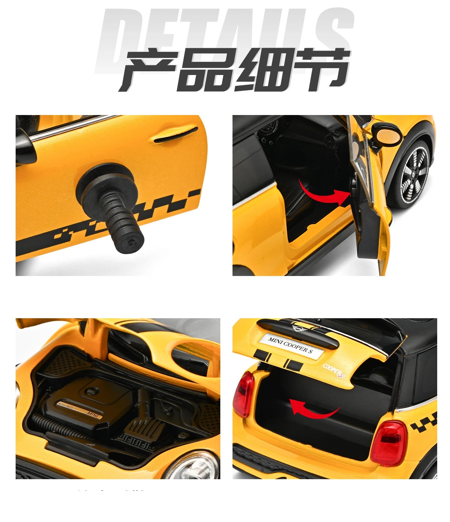 1 24 Scale Mini Cooper S Modified Diecast Pull Back Model Car with Sound and Light