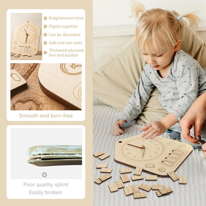 Baby Montessori Management Time Toy Turn The Pointer Education Parent-child interaction Inlaid Thin Wood Chips Game for Children