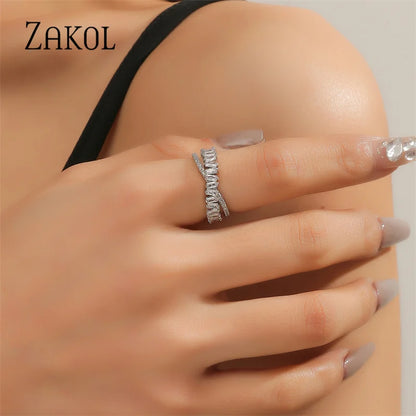 Fashion Baguette Zircon X Shape Open Rings Cross Adjustable Ring