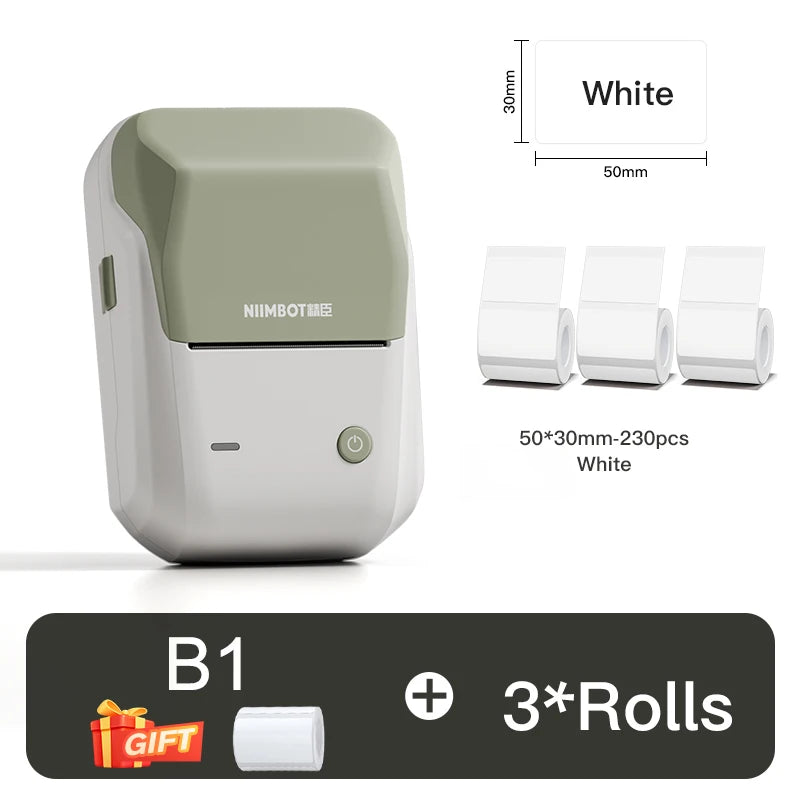B1 Thermal Label Printer, Bluetooth Wireless Sticker Maker 20–50mm, Portable Inkless Barcode & QR Code Label Printer