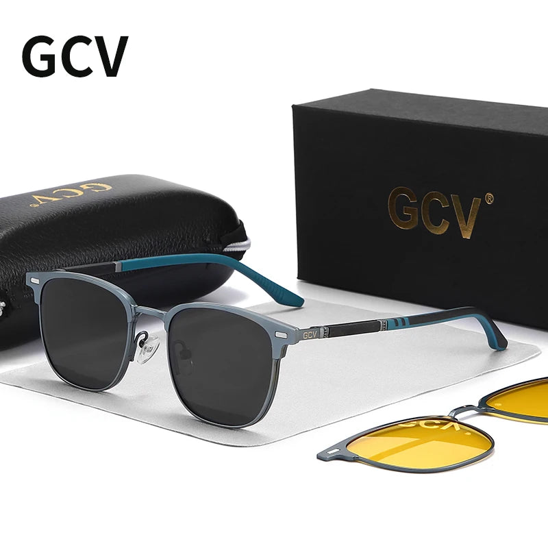 3 in 1 Magnetic Rectangle Polarized UV400 Business Sunglasses for Men Women Optical Eyewear Set