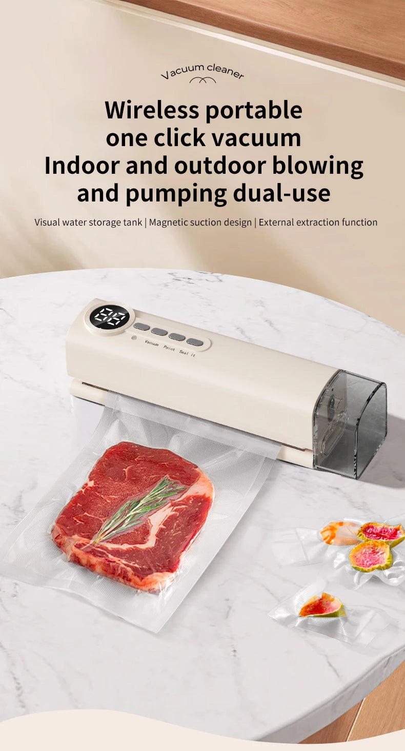 Mini Cordless Vacuum Sealer with Digital Display – Rechargeable Food Bag Vacuum & Heat Sealing Machine for Kitchen Storage