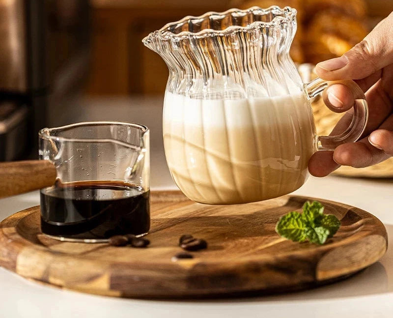 75-500ml Stripe Milk Jug Heat-resistant Glass Cup With Handle Coffee Milk Tea Separator Fair Cup Home Cafe Drinkware Gift