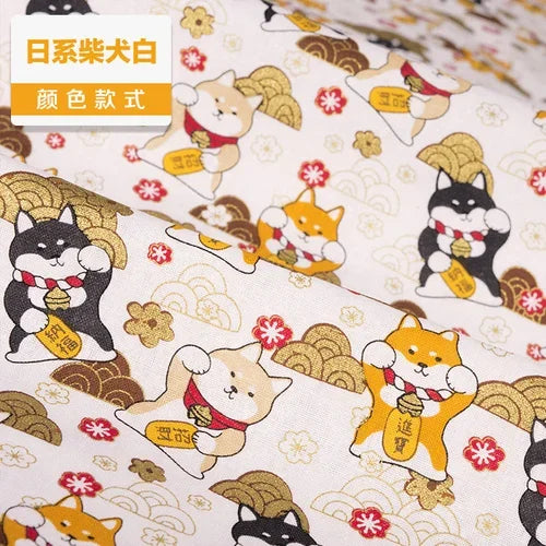 1/2/3M 23Colors Japanese Style Bronzing Cotton Fabric Kimono Clouds Cat Dog Cherry Blossoms Printed Sewing Fabric by the Meter