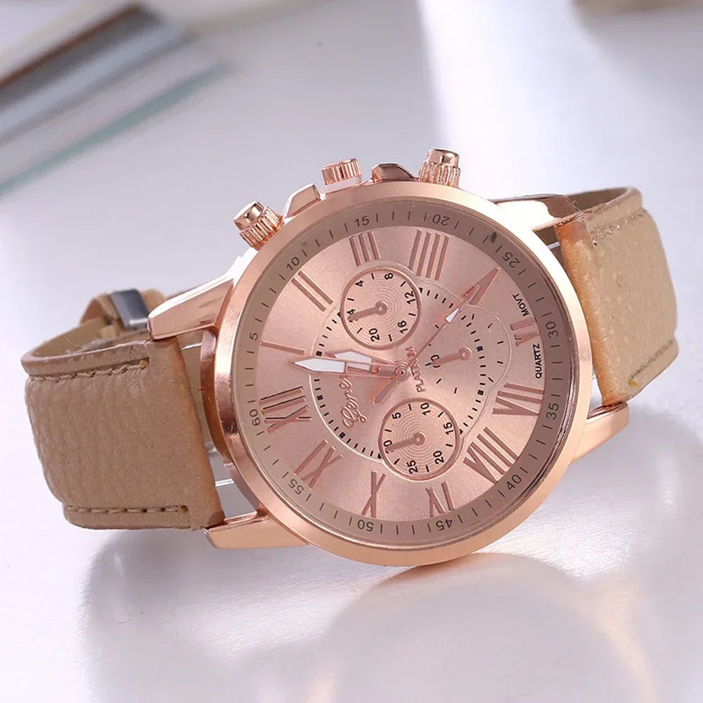 Classic Luxury Leather Quartz Watch Women Ladies Casual Quartz Wristwatch