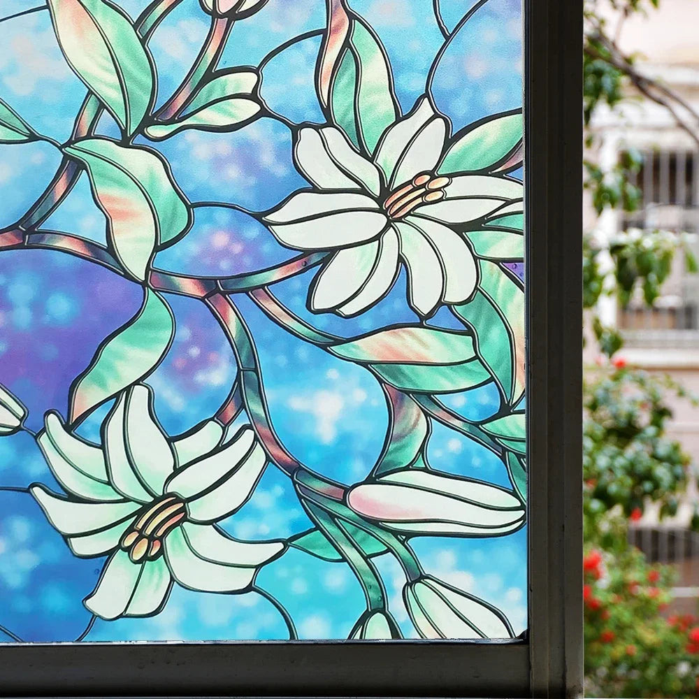 Window Film Privacy Stained Glass Film Static Cling Decorative Vinyl Removable Window Tint UV Blocking Stickers for Home Office
