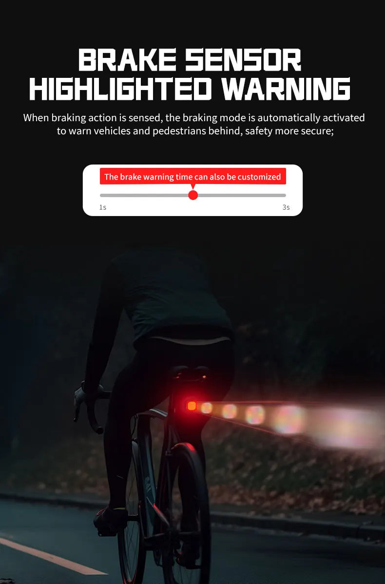 Customizable Intelligent Expression Taillights 140 LED Lights Smart Braking Sensor Multiple Colors Bicycle Rear Light