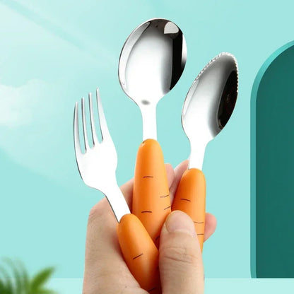 4/3/1PCS Baby Feeding Utensils Cartoon Fork Spoon Child Cutlery Set Kid Tableware Kitchen Gadgets Cake Vegetable Fork Teaspoon