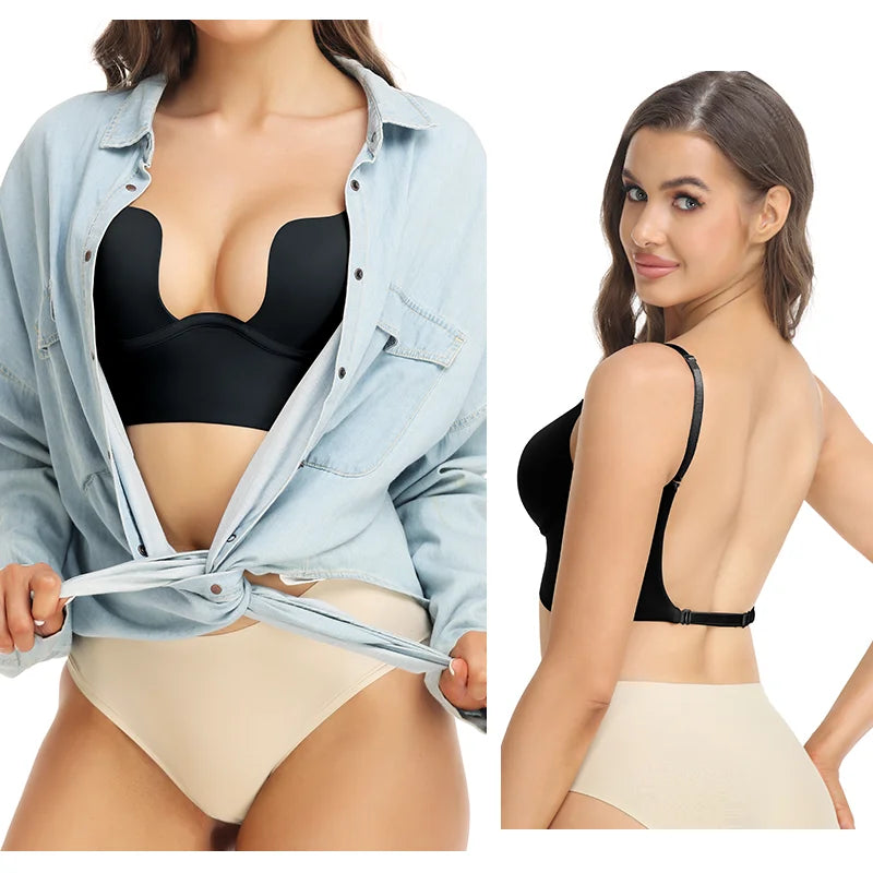 Deep V-Neck Backless Bodysuit Shapewear – Push Up Thong Body Shaper