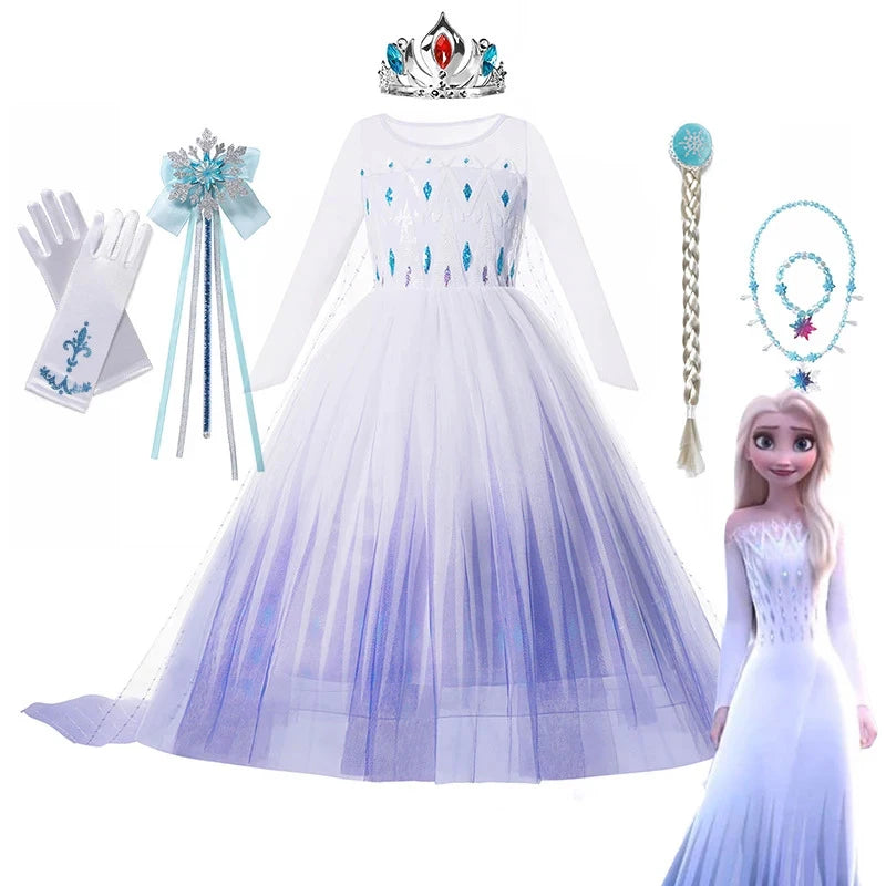 Frozen Princess Elsa Dresses For Girls Costume Kid Cosplay Snow Queen Fantasia Mesh Clothes Carnival Birthday Party Dress