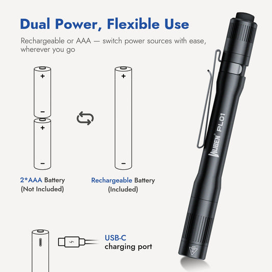 650 Lumen Rechargeable LED Pen Flashlight With USB C Charging