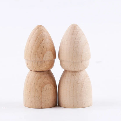 70mm Beech Wooden Peg Dolls Baby Toys Unpainted Figures Hard Wood Dolls Kid's Printed DIY Crafts Blank Handmade Dolls Toys Gift