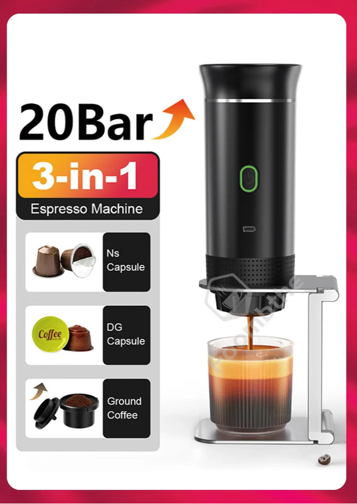 Wireless Electric Portable Espresso Coffee Machine for Car & Home Camping Coffee Maker 3-in-1 Capsule Powder Travel Coffee Maker