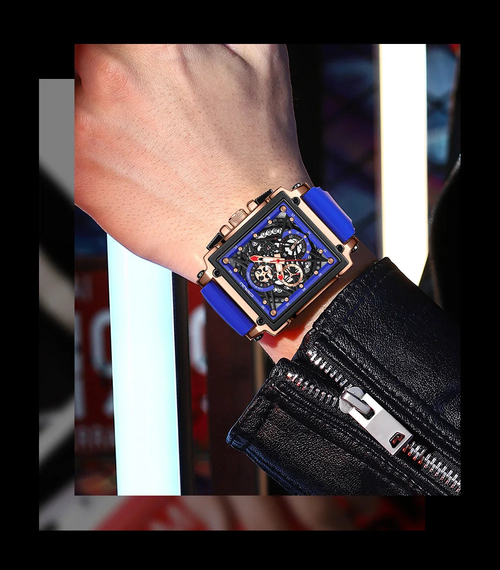 Men's Sports Chronograph Wrist Watch For Men Army Silicone strap Square Quartz Stop Watch Clock Man Relogios Masculino
