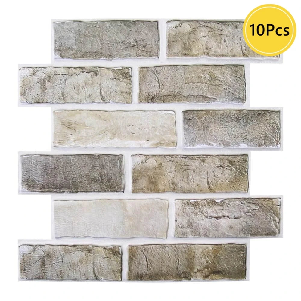 10pcs 3D Wall Sticker Self-adhesive Faux Brick Wall Panel Peel and Stick Kitchen Tile Backsplash Bathroom Wall Tile Sticker
