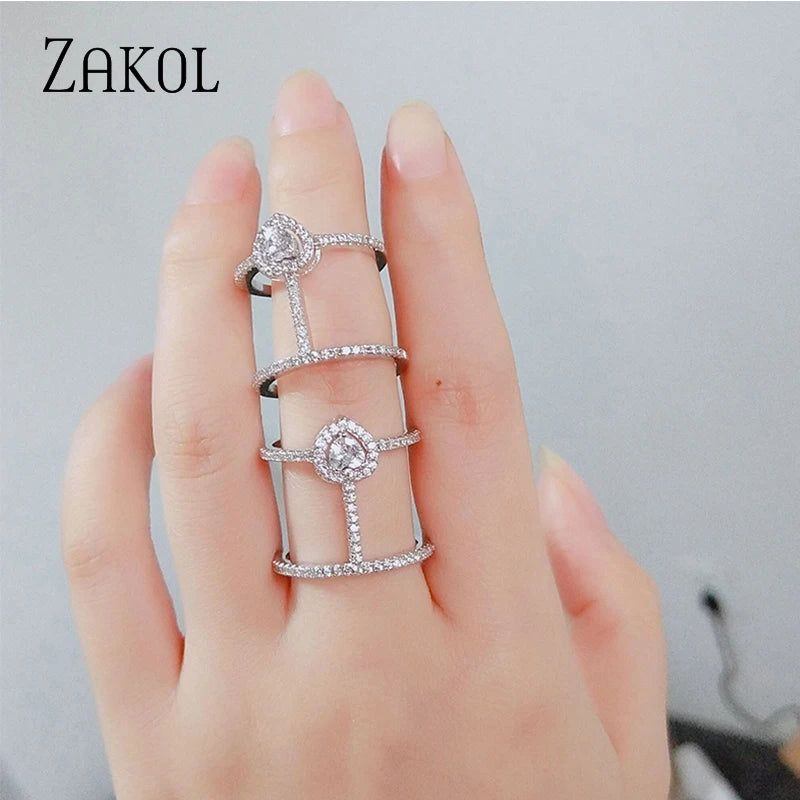 Heart Shape Zirconia Knuckle Connection Rings for Women  Wedding Open Ring