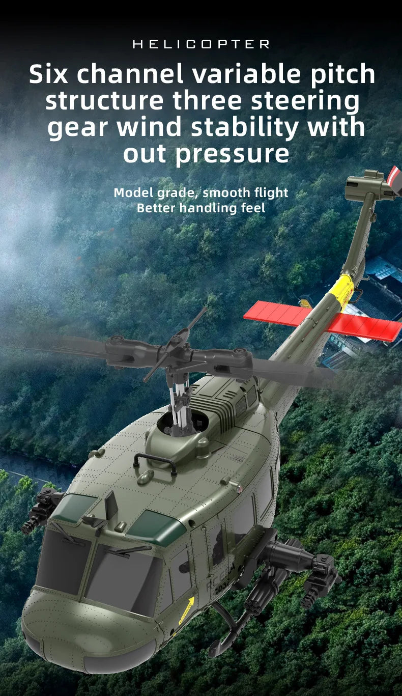 Uh-1 Huey Simulation 3d Six Way Aileron Free Reverse Flying Stunt Helicopter Electric Remote-Controlled Aircraft Model Toy