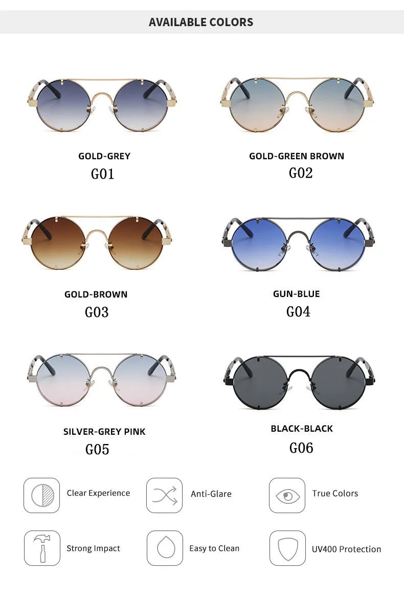 Round Steampunk Sunglasses With UV400 Protection