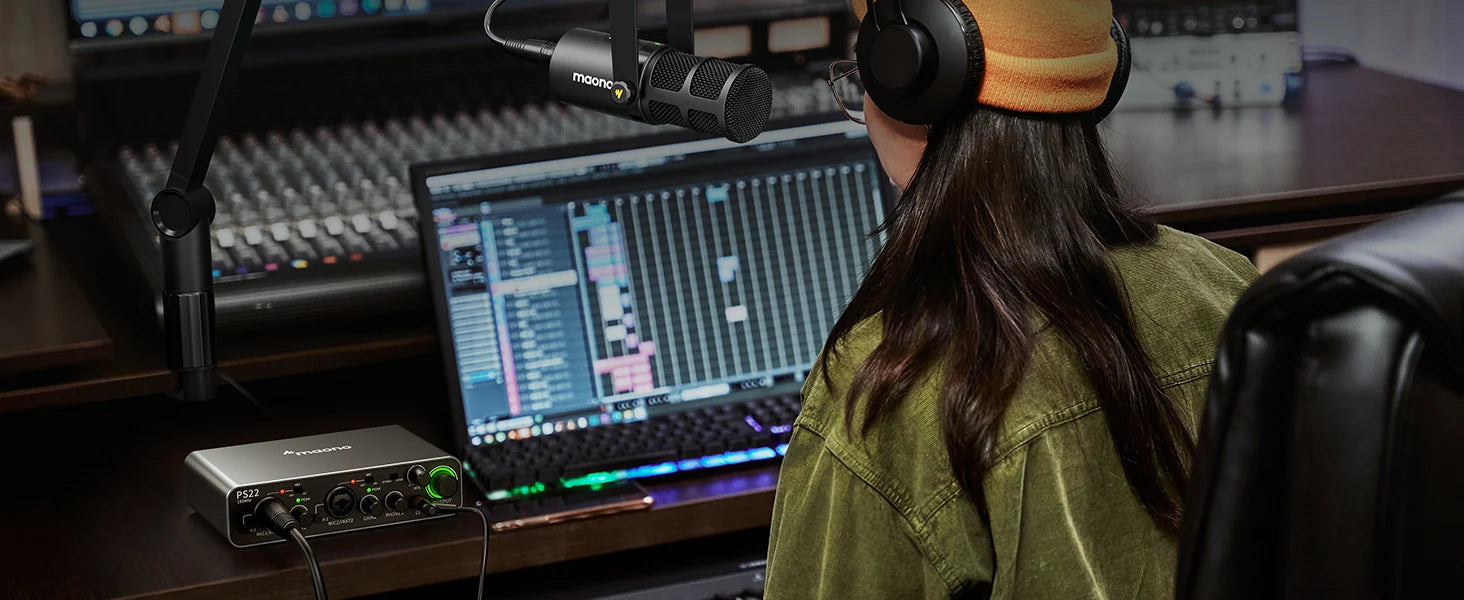 PS22 USB Audio Interface for PC,60dB Pro-Preamp, 24bit 192kHz,Dual USB Interface for PC and Smartphone, Routing Software