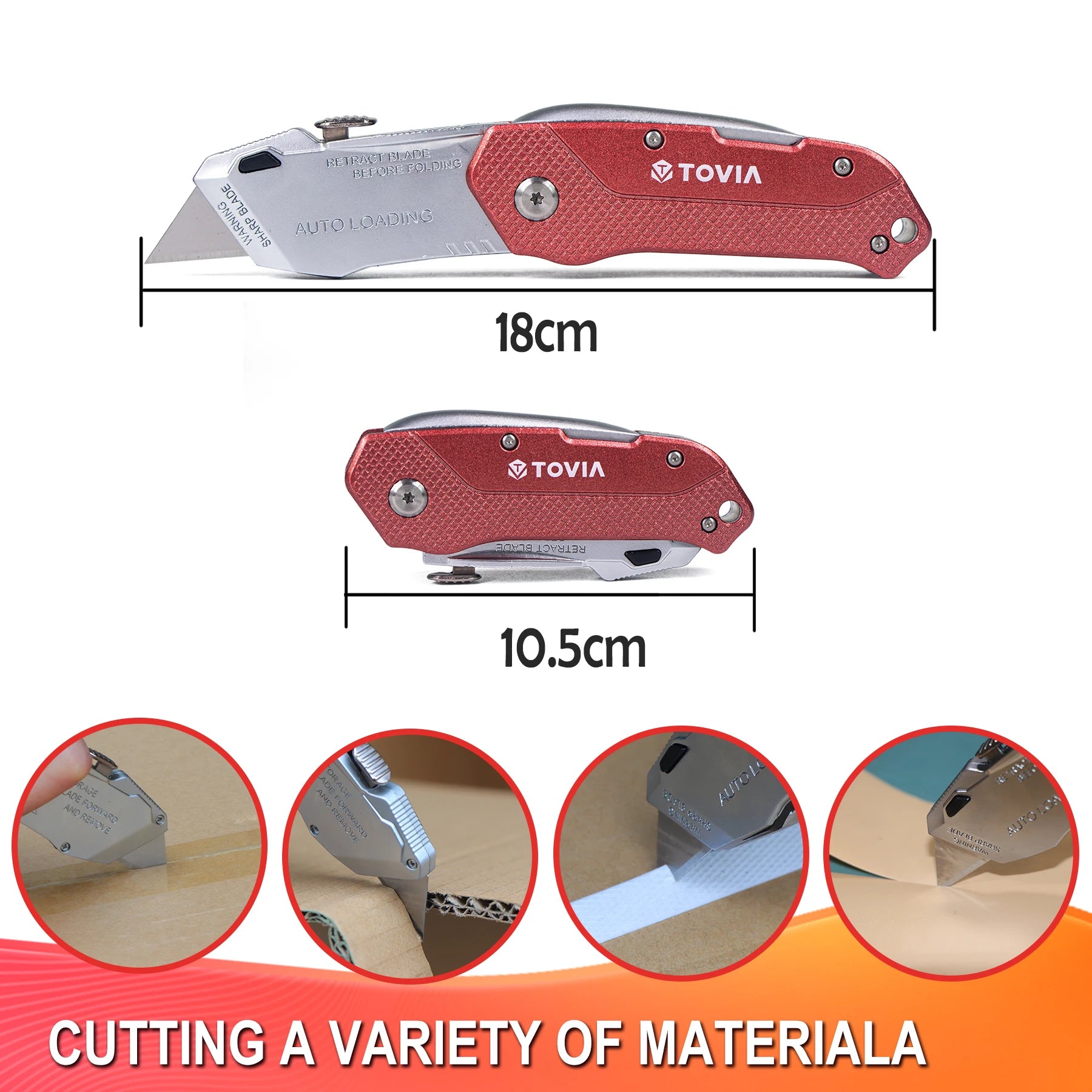 Folding Utility Knife Quick Change Box Cutter Blades, Extra 5 Blades Included, Box Knife for Cartons, Cardboard and Boxes