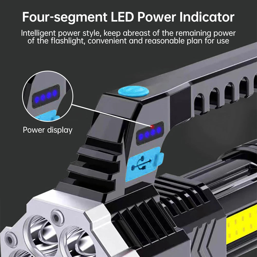 High Power 7 LED Flashlight Rechargeable USB Torch with COB Side Light Portable Outdoor Work Lamp