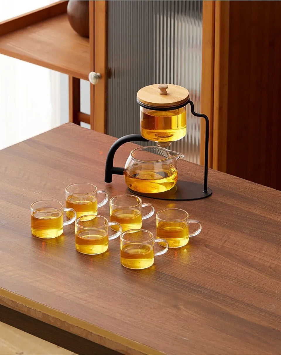 Automatic Glass Teapot Set, Magnetic Diversion, Rotating, Lazy Kungfu, Drinking, 1 Set