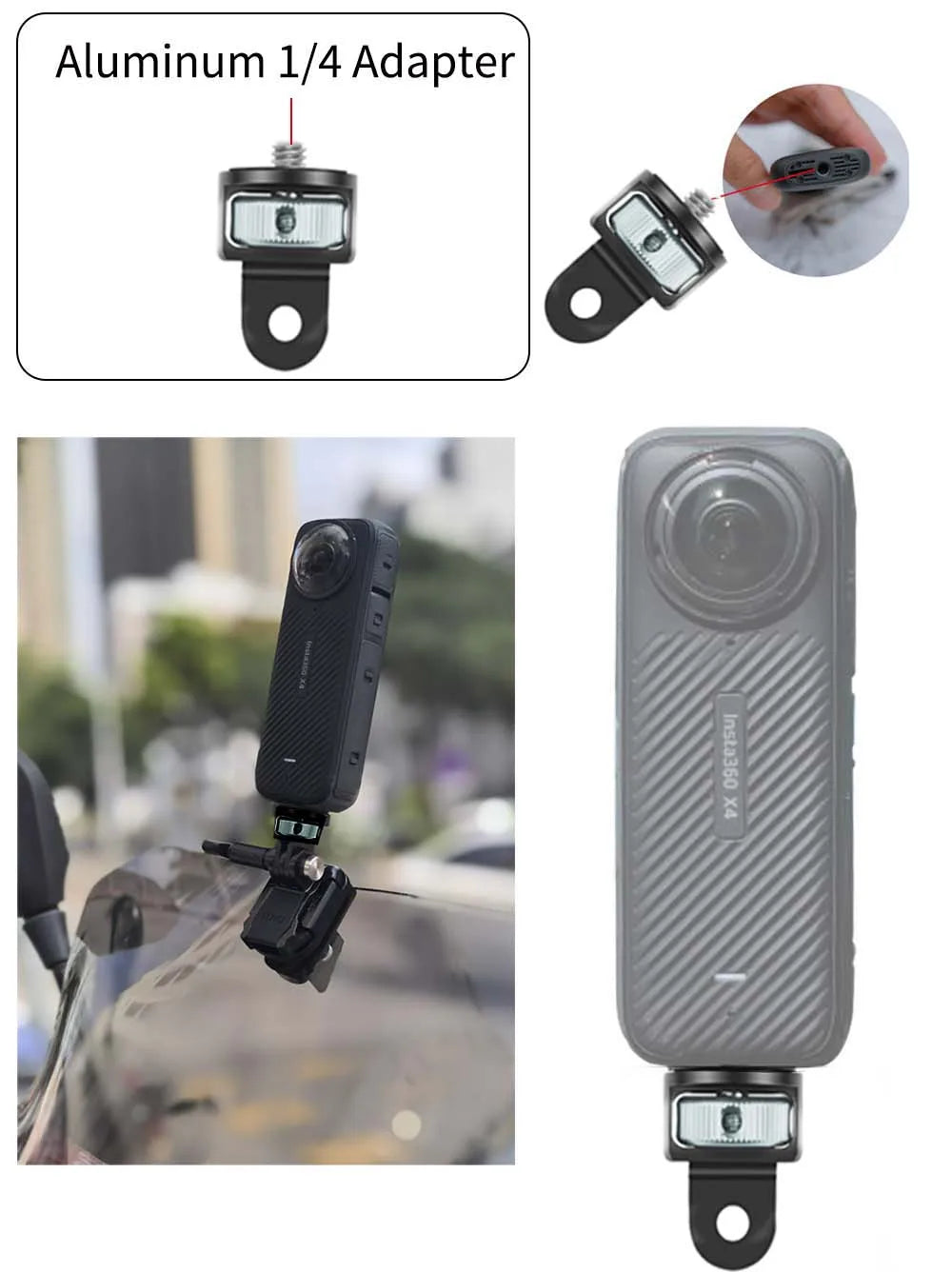 Motorcycle Windshield Aluminum Alloy Action Camera Clip Mount Adjustable Holder for GoPro DJI Insta360 Sports Cameras