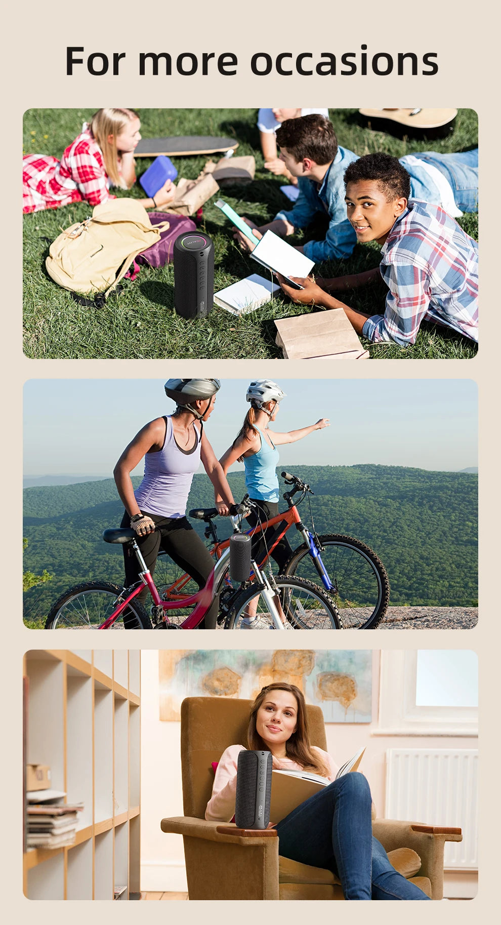 Portable Bluetooth Speaker, IPX5 Waterproof, Powerful Sound Box, Outdoor Stereo Bass, Music Track Speaker, 20W