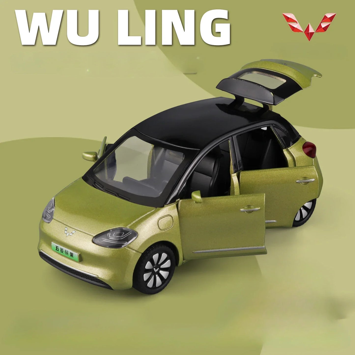 1/32 New Energy Electric Car Model Toy Wuling Binguo Alloy Diecast Vehicles with Sound Light Collection Toys