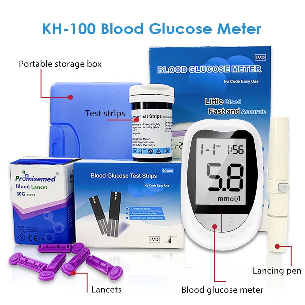 Blood Glucose Meter Glucometer Kit Code Free Diabetes Test 50/100pcs Strips With Lancets Medical Blood Sugar Mg/mmol