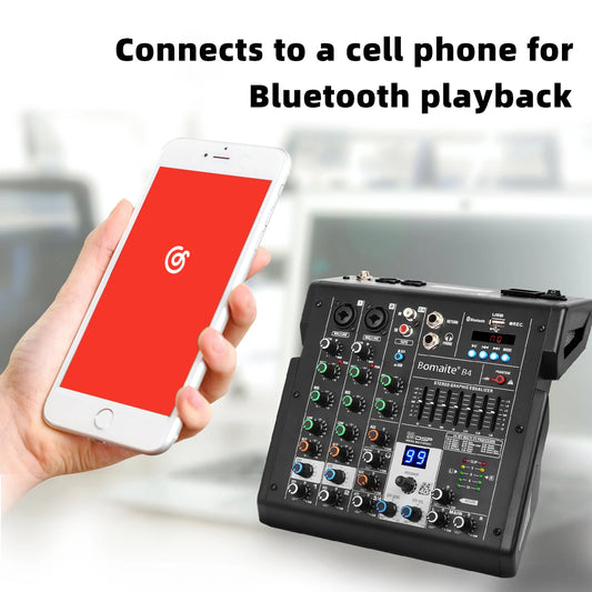 4 Channel Audio Mixer With 99 DSP Effects USB Bluetooth And 48V Phantom Power