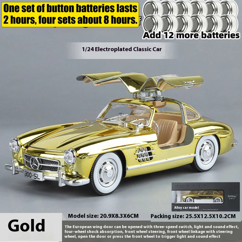 1:24 Mercedes-Benz 300SL Electroplated Version Alloy Diecast Classic Car Model Display Collection