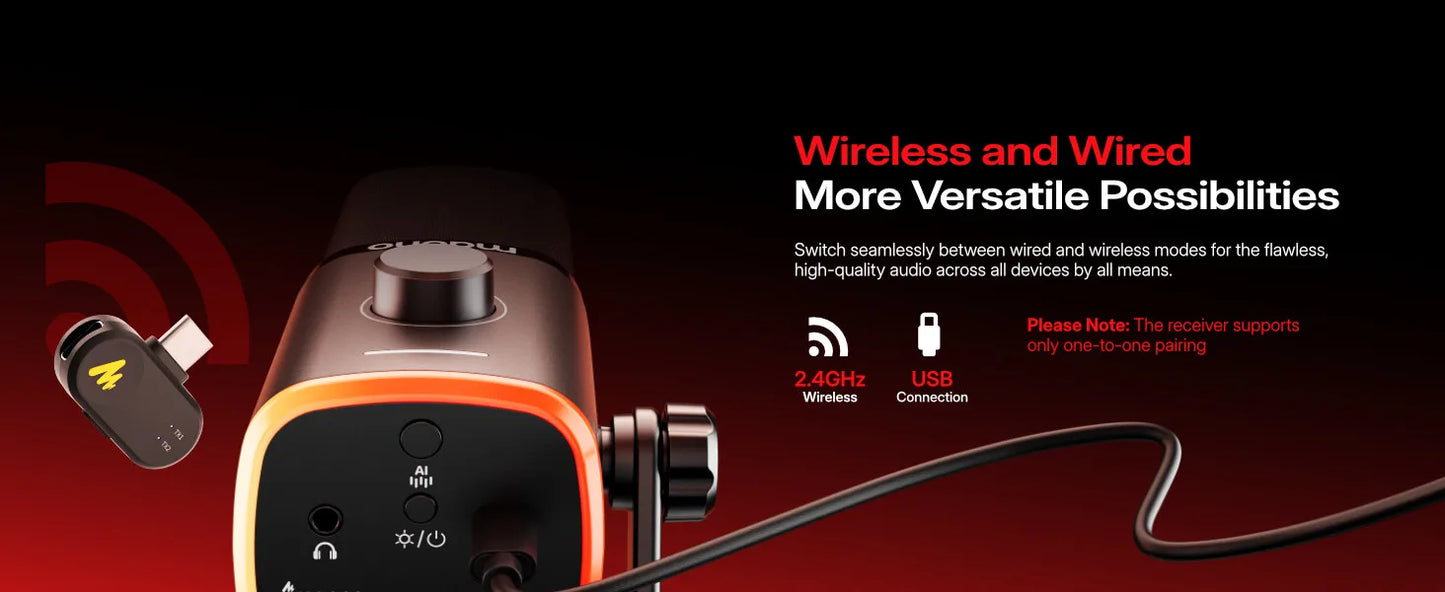Wireless Dynamic Gaming Microphone with RGB Lighting and Noise Reduction