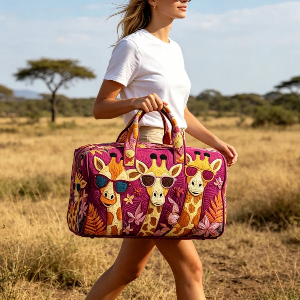 Travel Duffel Bag Quilted Weekender Bag 3D Giraffe Print Luggage African Animal Pattern Carry On Bag for Vacation Beach Camping