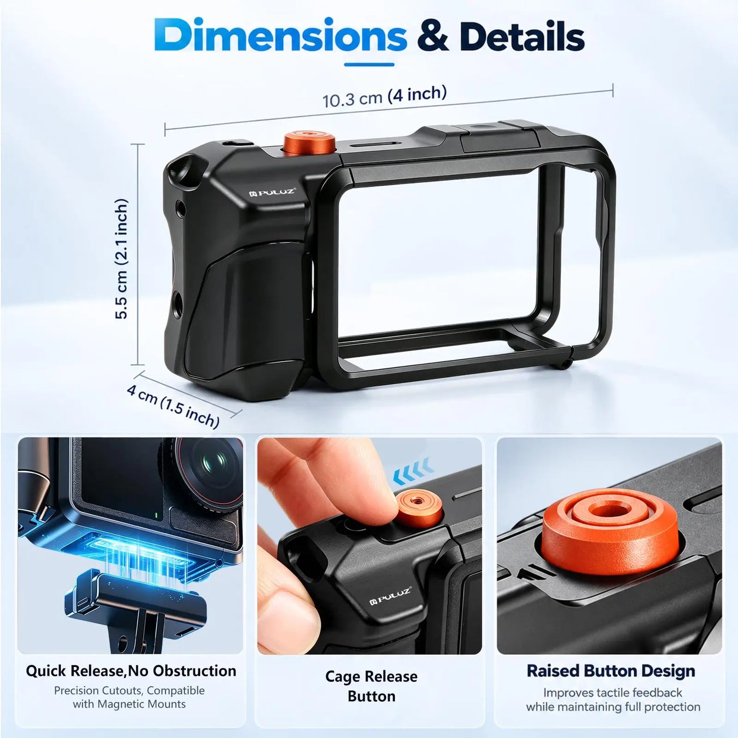 Metal Camera Cage with Handle Grip for DJI Osmo Action Cameras