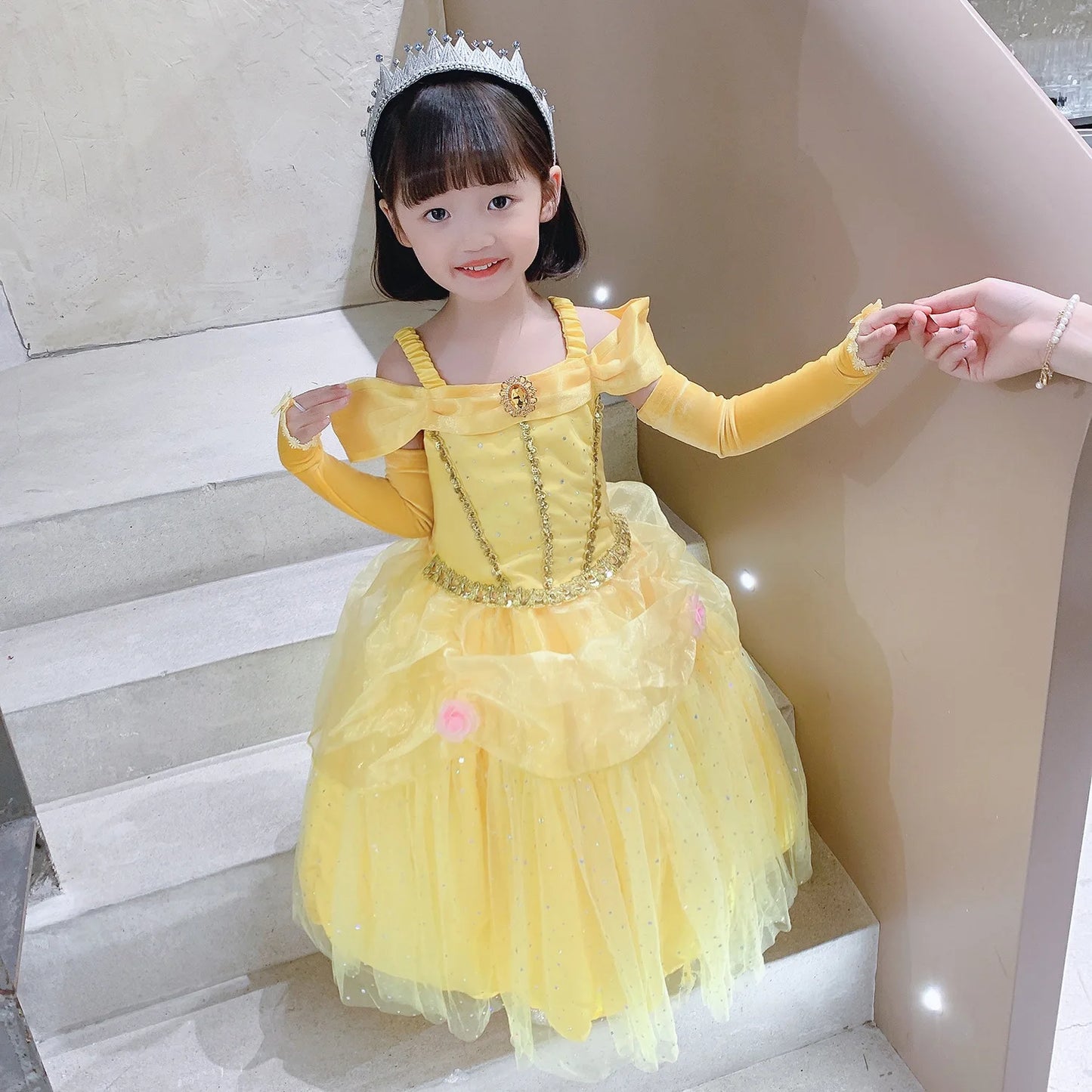 2025 Yellow Princess Dress For Girls Cosplay Carnival Costume Halloween Clothes Birthday Party Dresses Kids Birthday Clothing