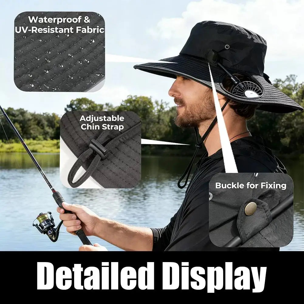 Wide Brim Sun Hat With Dual Fan And USB Charging