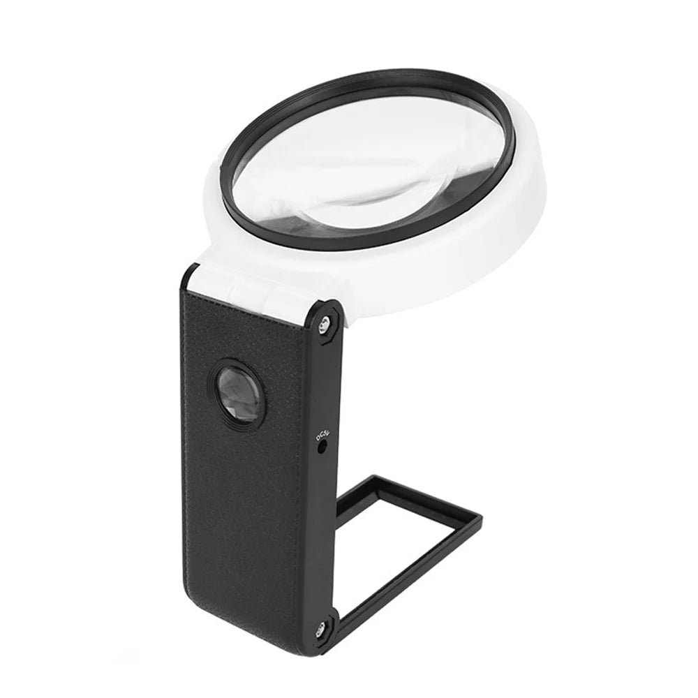 3X 5X 25X LED Handheld Magnifying Glass with Stand Foldable Reading Magnifier