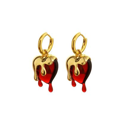 Jewelry Geometric Red Heart Earrings Cool Style High Quality Brass Metal Circle Earrings