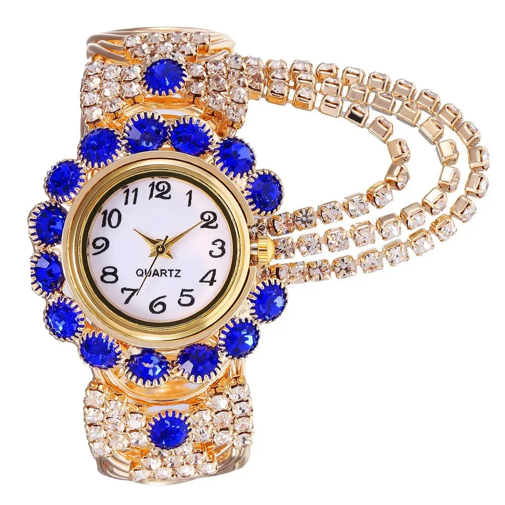 Women Watches Diamond-Embedded Elegant Quartz Watch Stylish Opening Luxury Creative Alloy Bracelet Watch