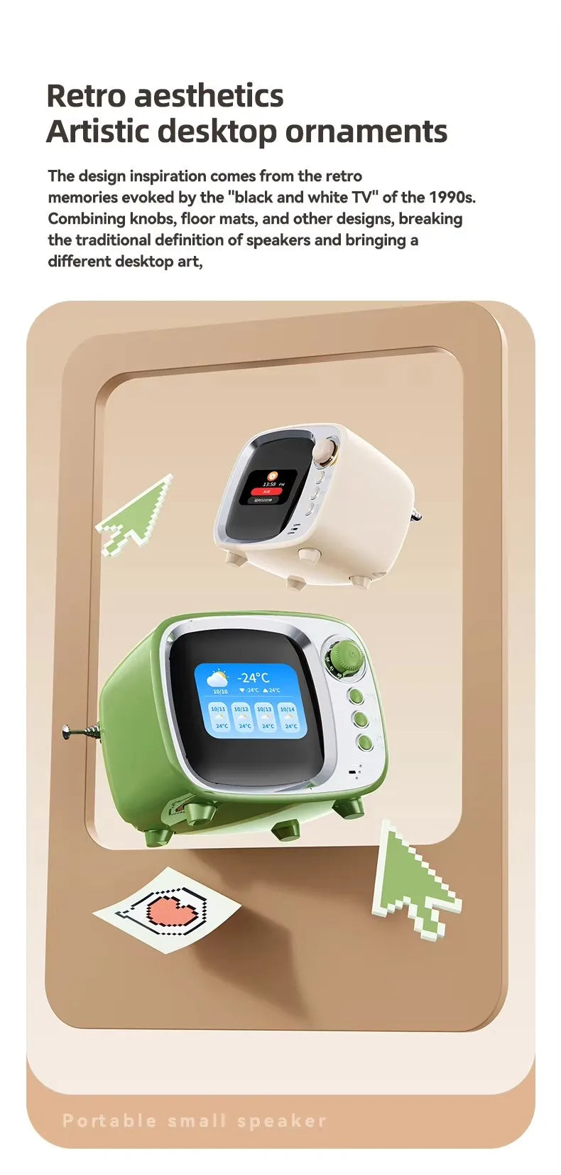 Pro Bluetooth Speaker with Lyrics Display Retro Wireless Alarm Clock HiFi Sound Powerful Bass Portable Desktop Music Player