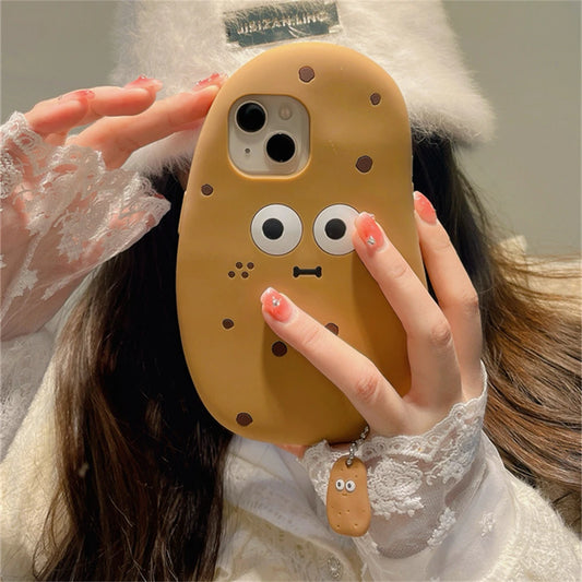 Cute Cartoon Potato Emoji Pendant Phone Case For iPhone 15 13 14 Pro Max Korea Lovely Camera Protection Soft Silicon Cover