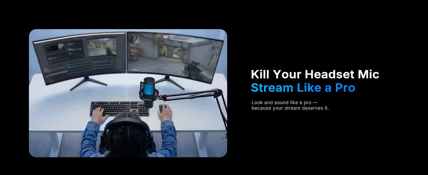 Wireless USB Gaming Microphone with AI Noise Reduction and RGB Lighting