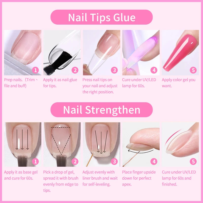 6 IN 1 Nail Glue Gel 15ML for Acrylic Nails Soak off Base Gel Top Coat UV Extension Nail Gel False Nail Tips Gel