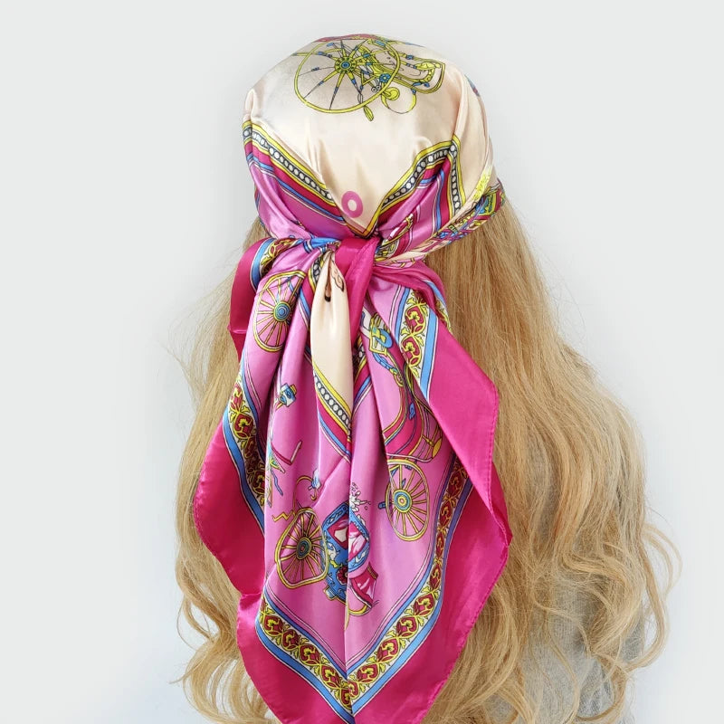Retro Women Silk Scarf Bandanna Fashion Bohemian Pattern Square Hijab Lady Wrap Headband foulard muffler